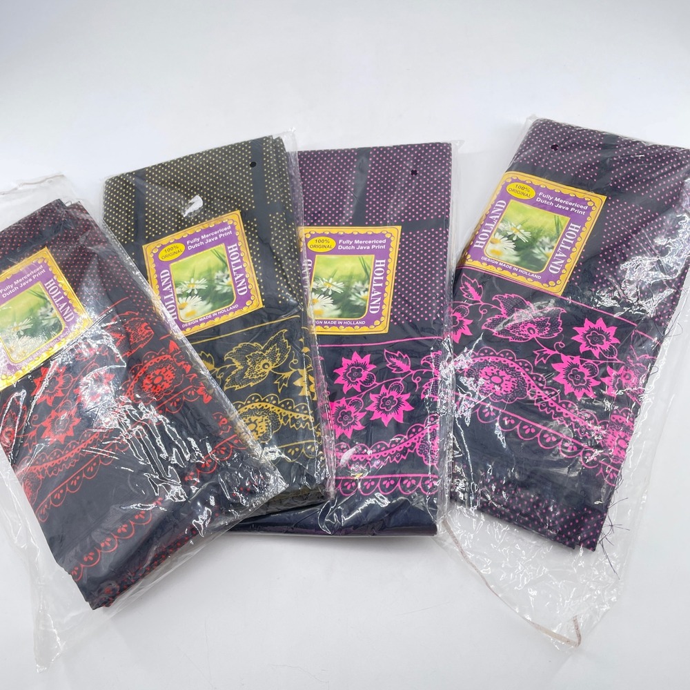 Holland Dutch Java Print Fabric 100% Mercerized Cotton Floral 4 Pack Black Multi